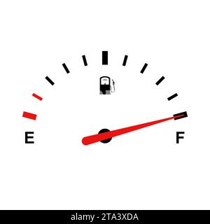 Indicatore carburante per il conteggio del livello di gas, benzina, benzina e diesel. Icona delle scale dell'indicatore del livello del carburante. Indicatore per auto per misurare il consumo di carburante e controllare il serbatoio del gas Illustrazione Vettoriale