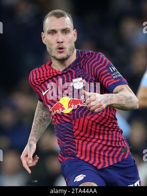 Etihad Stadium, Manchester, Regno Unito. 28 novembre 2023. Champions League Football, fase a gironi, Manchester City contro RB Lipsia; David Raum di RB Leipzig Credit: Action Plus Sports/Alamy Live News Foto Stock