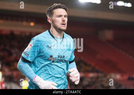 Il portiere del Preston North End Freddie Woodman durante la partita per il campionato Sky Bet tra Middlesbrough e Preston North End al Riverside Stadium di Middlesbrough martedì 28 novembre 2023. (Foto: Trevor Wilkinson | mi News) crediti: MI News & Sport /Alamy Live News Foto Stock