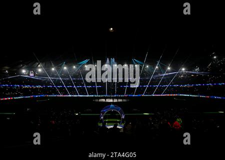 Manchester, Regno Unito. 28 novembre 2023. Manchester, Inghilterra, 28 novembre 2023: Vista dello stadio prima della partita di UEFA Champions League tra Manchester City e Red Bull Lipsia all'Etihad Stadium di Manchester. Manchester City ha vinto 3-2 (Danilo Fernandes/SPP) credito: SPP Sport Press Photo. /Alamy Live News Foto Stock