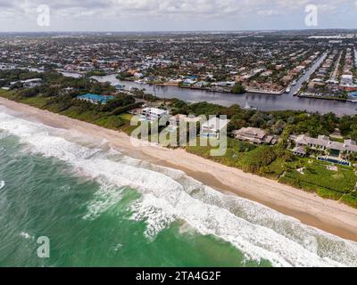 Foto aerea Hillsboro Beach, lussuose case residenziali sul fronte oceano Foto Stock