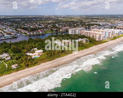 Foto aerea Hillsboro Beach, lussuose case residenziali sul fronte oceano Foto Stock