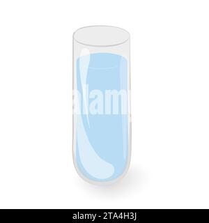 Semplice vaso in vetro a forma di provetta per analisi da laboratorio con acqua. Contenitore per liquidi e fiori. Isolare. EPS. Elemento di design vettoriale per poster, banner, brochure o schede e altri usi diversi Illustrazione Vettoriale