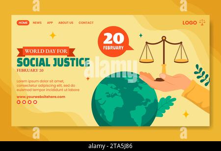 Social Justice Day Social Media Landing Page modelli di cartoni animati illustrazione di sfondo Illustrazione Vettoriale