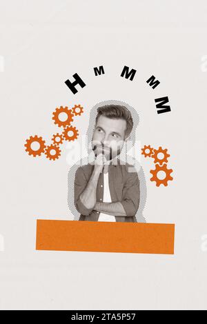Collage di immagini immagine immagine di un uomo dalla mente che pensa in profondità dilemma hmm isolato su sfondo dipinto Foto Stock