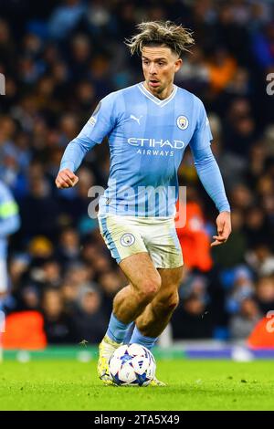 Manchester, Regno Unito. 29 novembre 2023. Jack Grealish di Manchester City durante la partita del Manchester City FC V RB Lipsia FC UEFA Champions League Round 1 Group G all'Etihad Stadium, Manchester, Inghilterra, Regno Unito il 28 novembre 2023 credito: Every Second Media/Alamy Live News Foto Stock