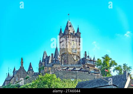 Cochem, simbolo del castello imperiale, in Renania-Palatinato, Germania Foto Stock