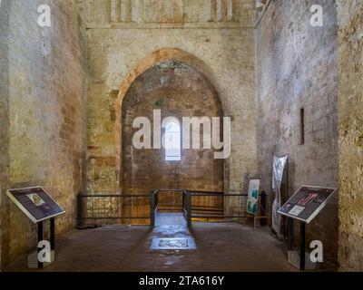 Navata centrale. San Giovanni degli Eremiti , antica chiesa monastica in stile arabo-normanno e romanico - Palermo, Italia Foto Stock