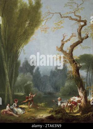 A Game of Horse and Rider 1775-80 di Jean-Honore Fragonard Foto Stock