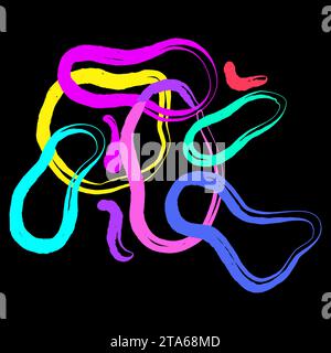 Composizione Doodle Vector in colori al neon vivaci e saturi. disegnate a mano, modellate con forme organiche. Stampa moderna a spirale Illustrazione Vettoriale