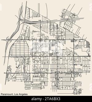 Mappa stradale della CITTÀ DI PARAMOUNT, LOS ANGELES CITY COUNCIL Illustrazione Vettoriale