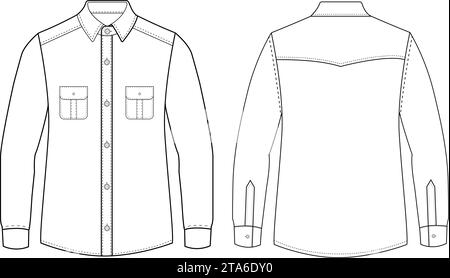 Uomo camicia pigiama maniche lunghe disegno piatto disegno vettoriale disegno mock-up Illustrazione Vettoriale