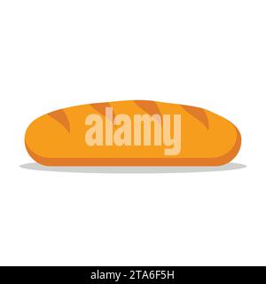 Icona del pane a forma di pane piatta isolata su sfondo bianco, pane integrale. Vettore di baguette francese Illustrazione Vettoriale