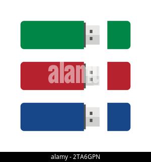 Icona dell'unità flash USB isolata su sfondo bianco. Illustrazione vettoriale Illustrazione Vettoriale