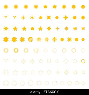 Set di badge rossi Starburst. Etichette vuote per il prezzo dell'offerta scontata, cartellino di vendita dell'offerta. Adesivi Starburst Price. Banner Star sale Sunburst Speech Bubbles. Illustrazione Vettoriale