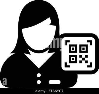 Avatar icona id digitale con codice qr per l'identità biometrica nel simbolo del profilo della persona utente maschile vettoriale per nell'illustrazione di un pittogramma glifo Illustrazione Vettoriale