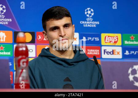 Muenchen, Deutschland. 28 novembre 2023. Mohamed Elyounoussi (FC Kopenhagen, n. 10), Internationale Pressekonferenz. FC Kopenhagen, Fussball, UEFA Champions League, Vorrunde, 5. Spieltag, Saison 23/24, 28.11.2023, FC Kobenhavn foto: Eibner-Pressefoto/Jenni Maul credito: dpa/Alamy Live News Foto Stock