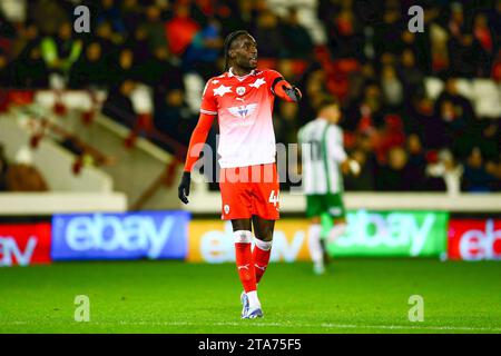 Oakwell Stadium, Barnsley, Inghilterra - 28 novembre 2023 Devante Cole (44) of Barnsley - durante la partita Barnsley V Wycombe Wanderers, Sky Bet League One, 2023/24, Oakwell Stadium, Barnsley, Inghilterra - 28 novembre 2023 crediti: Arthur Haigh/WhiteRosePhotos/Alamy Live News Foto Stock