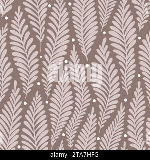 Disegno isolato di foglie di felce tropicali. Boho minimalista lineare semplice. Ripetizione vettoriale senza interruzioni. Illustrazione vettoriale Illustrazione Vettoriale