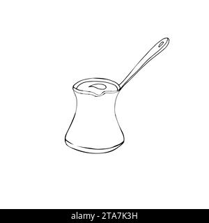 Illustrazione vettoriale del tradizionale caffè turco per l'estrazione. Oggetto isolato su bianco. Rame jezve. Illustrazione Vettoriale