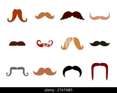 Set di sagome baffi isolate su sfondo bianco. Collezione uomo di colori e forme diversi baffi icone dei capelli. Illustrazione vettoriale Illustrazione Vettoriale