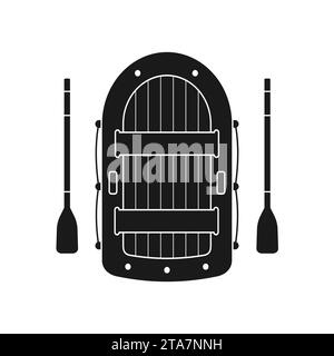 Icona dell'imbarcazione gonfiabile e delle piastre isolata su sfondo bianco. Illustrazione vettoriale Illustrazione Vettoriale
