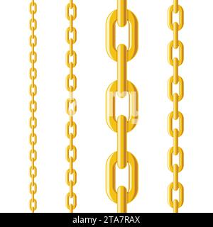 Set di catene in metallo dorato motivo senza cuciture isolato su sfondo bianco. Illustrazione vettoriale Illustrazione Vettoriale