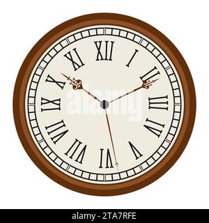 Orologio vintage con numeri romani Old fashion isolato su sfondo bianco. Illustrazione vettoriale Illustrazione Vettoriale