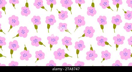 Semplice motivo vettoriale senza cuciture con fiori primaverili su bianco. Modello di fiori Ditsy. Illustrazione vettoriale Illustrazione Vettoriale