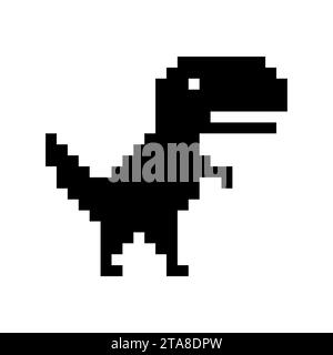 Icona pixel art di dinosauro isolata su sfondo bianco. Errore offline per Internet. Illustrazione vettoriale del gioco dei personaggi. Illustrazione Vettoriale
