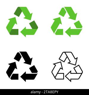 Icone di riciclaggio impostate isolate su sfondo bianco. Freccia che ruota all'infinito il concetto di riciclo. Riciclare il simbolo ecologico, collezione di icone ecologia Illustrazione Vettoriale