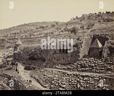 Vista nella Valle di Giòsafat (Tomba di Assalonne e Tomba di Zaccaria, Kidron Vallery, Gerusalemme) Foto Stock