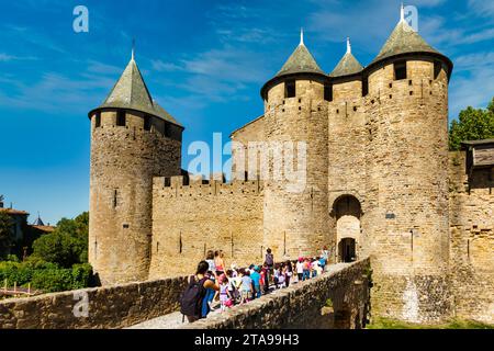 Le Chateau, Carcassonne, Languedoc-Roussillon, Francia Foto Stock