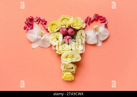 Utero fatto di bellissimi fiori su sfondo arancione Foto Stock