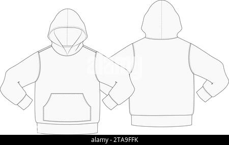 Modello di felpa con cappuccio disegno grafico con illustrazione vettoriale di schizzo anteriore e posteriore Illustrazione Vettoriale