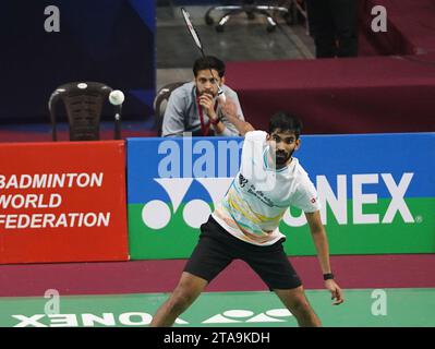 Lucknow, India. 19 marzo 2018. LUCKNOW, INDIA - NOVEMBRE 29: Lo shuttler indiano Srikanth Kidambi in azione durante il Syed modi International Badminton Championship 2023 alla BBD Badminton academy il 29 novembre 2023 a Lucknow, India. (Foto di Deepak Gupta/Hindustan Times/Sipa USA) credito: SIPA USA/Alamy Live News Foto Stock