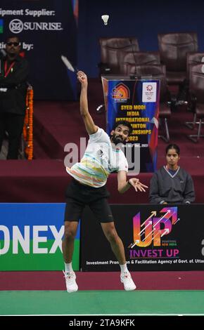 Lucknow, India. 19 marzo 2018. LUCKNOW, INDIA - NOVEMBRE 29: Lo shuttler indiano Srikanth Kidambi in azione durante il Syed modi International Badminton Championship 2023 alla BBD Badminton academy il 29 novembre 2023 a Lucknow, India. (Foto di Deepak Gupta/Hindustan Times/Sipa USA) credito: SIPA USA/Alamy Live News Foto Stock