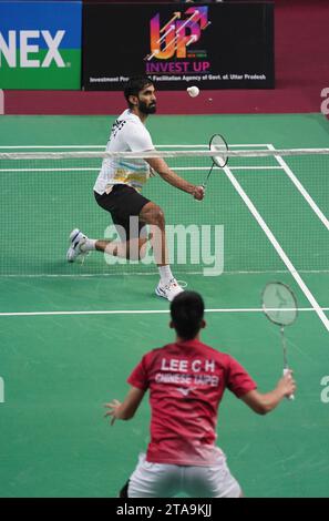 Lucknow, India. 19 marzo 2018. LUCKNOW, INDIA - NOVEMBRE 29: Lo shuttler indiano Srikanth Kidambi in azione durante il Syed modi International Badminton Championship 2023 alla BBD Badminton academy il 29 novembre 2023 a Lucknow, India. (Foto di Deepak Gupta/Hindustan Times/Sipa USA) credito: SIPA USA/Alamy Live News Foto Stock