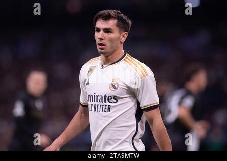 29 novembre 2023; stadio Santiago Bernabeu, Madrid, Spagna, Champions League Football, fase a gironi, Real Madrid contro Napoli; Brahim Foto Stock