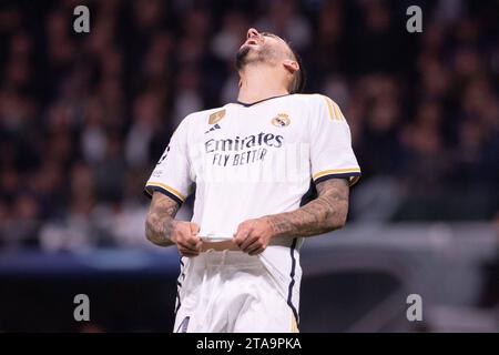 Madrid, Spagna. 29 novembre 2023. UEFA Champions League partita di calcio Real Madrid vs Napoli allo stadio Santiago Bernabeu, Madrid 29 novembre 2023. Joselu 900/Cordon Press Credit: CORDON PRESS/Alamy Live News Foto Stock