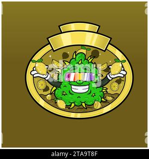 Aroma di limone con cartone animato Weed Mascot. Progettazione di piante infestanti per prodotti con logo, etichette e imballaggi. Vettori e illustrazioni Illustrazione Vettoriale