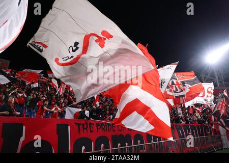 Saitama, Giappone. 29 novembre 2023. Urawa Red Diamonds Fans Football/Soccer : AFC Champions League 2023-24 fase a gironi tra Urawa Red Diamonds 2-1 Wuhan Three Towns Football Club al Saitama Stadium 2002 a Saitama, Giappone . Crediti: Naoki Morita/AFLO SPORT/Alamy Live News Foto Stock