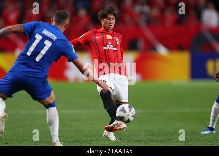 Saitama, Giappone. 29 novembre 2023. Takahiro Sekine (Reds) calcio/calcio : AFC Champions League 2023-24 fase a gironi tra Urawa Red Diamonds 2-1 Wuhan Three Towns Football Club al Saitama Stadium 2002 a Saitama, Giappone . Crediti: Naoki Morita/AFLO SPORT/Alamy Live News Foto Stock