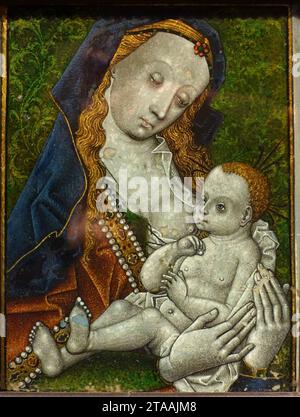 Virgin and Child, Paesi Bassi, 1400-1450, pittura a vetri invertiti Foto Stock