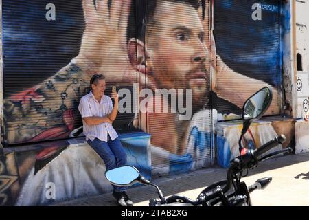 Un murale di Lionel messi nel mercato di San Telmo.Buenos Aires.Argentina Foto Stock