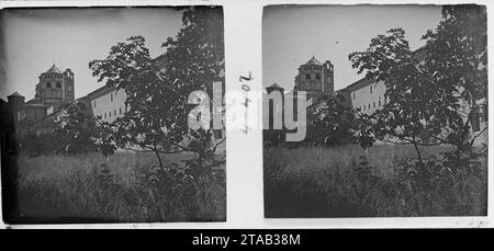 Vista esterna del monestir de Poblet. Foto Stock