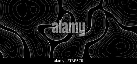 Sfondo linea astratta. Informazioni sulla mappa del contorno topografico. Modello di contorno del terreno bianco e nero. Sfondo modello di design geografico per poster, striscioni, stampa. Illustrazione vettoriale Illustrazione Vettoriale
