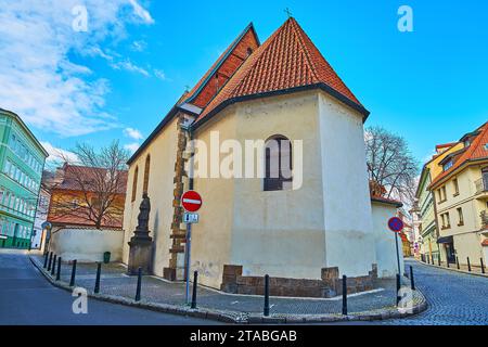 L'abside della chiesa gotica medievale di San Giovanni Battista Na Pradle, Mala strana, Praga, Cechia Foto Stock