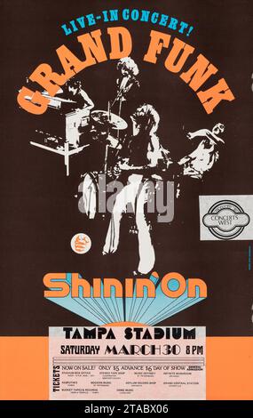 Grand Funk (Railroad) 30 marzo 1974 Tampa Stadium, Florida - "Shinin' On" Vintage Concert poster Foto Stock