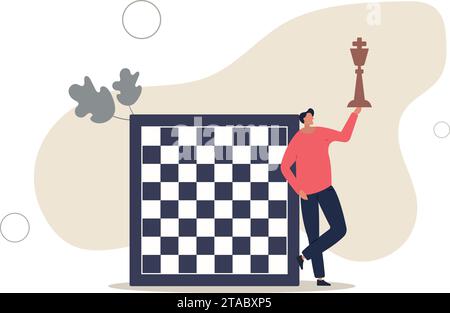 La gente ama gli hobby e le attività preferite. Uomo che tiene in mano un re degli scacchi, concetto di giochi da tavolo e logica. Illustrazione Vettoriale